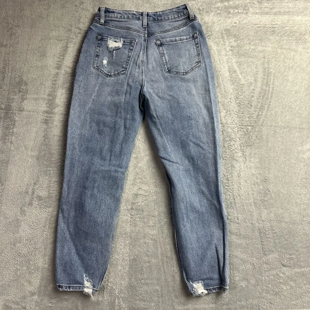 Tinseltown Womens Jeans Sz. 1 Distressed Straight Leg Medium Wash - Picture 14 of 16